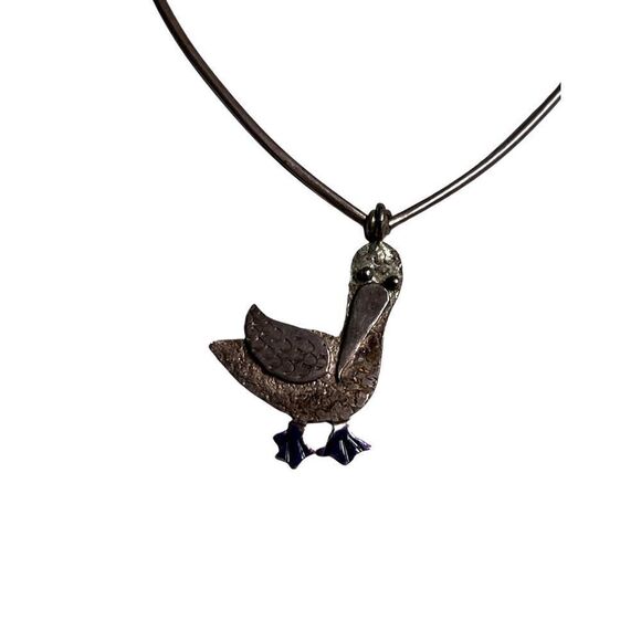 Vtg Artisan Native American Sterling Silver Stork Bird Pendent Necklace Signed